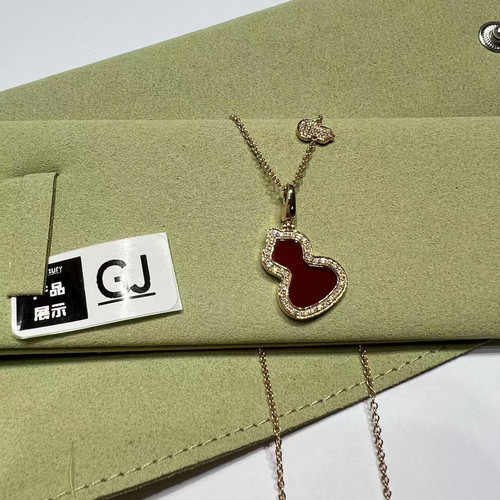 18K金葫芦项链女镶钻红玛瑙翡翠吊坠锁骨链轻奢小众高级感礼物