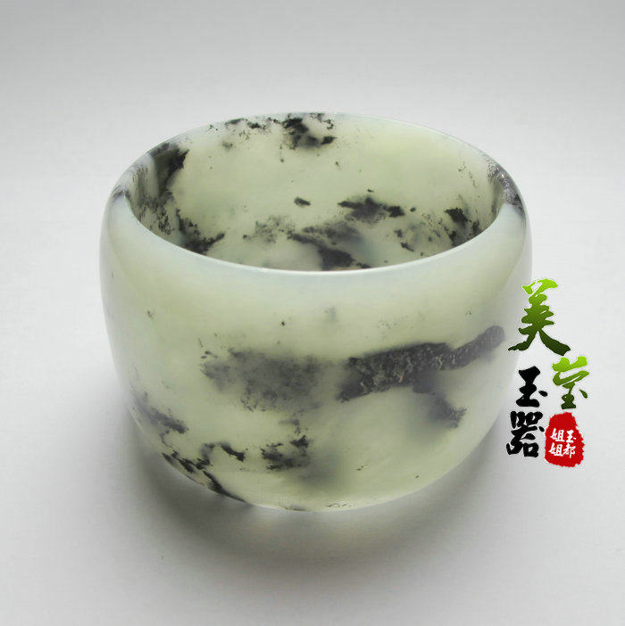 美莹玉器首饰品天然岫玉石飘花玉手环水墨镯子特宽女款证书XZA20