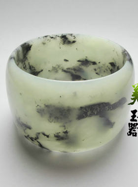 美莹玉器首饰品天然岫玉石飘花玉手环水墨镯子特宽女款证书XZA20