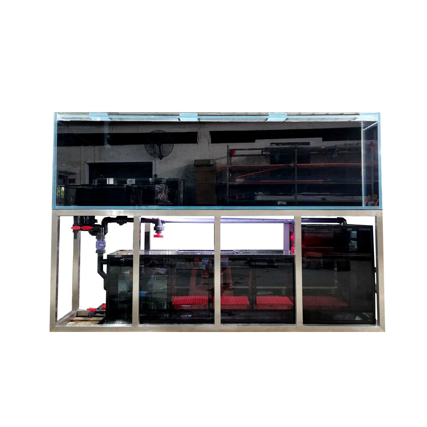 左直角溢流入柜式钢架鱼缸一体式拉筋鱼缸定制工厂直销包邮到楼下