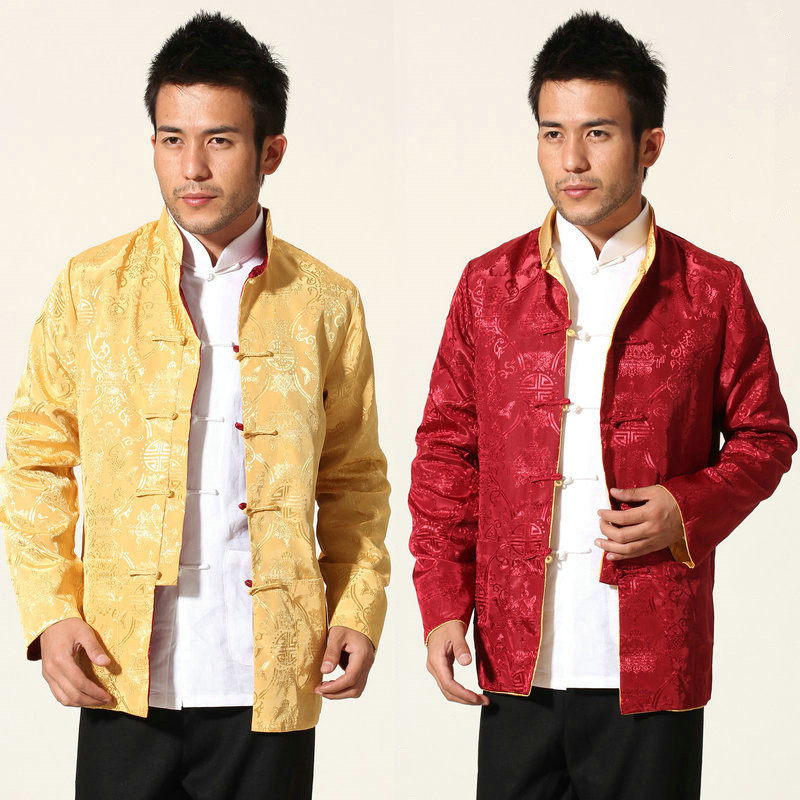 TANG SUIT MENS LONG-SLEEVED SPRING AND AUTUMN JACKET RETRO CHINESE JACKET SILK DOUBLE-SIDED BLOUSE CHINESE STYLE MENS HANFU