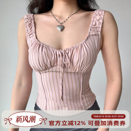 GoGirlGo欧美风系带条纹背心女