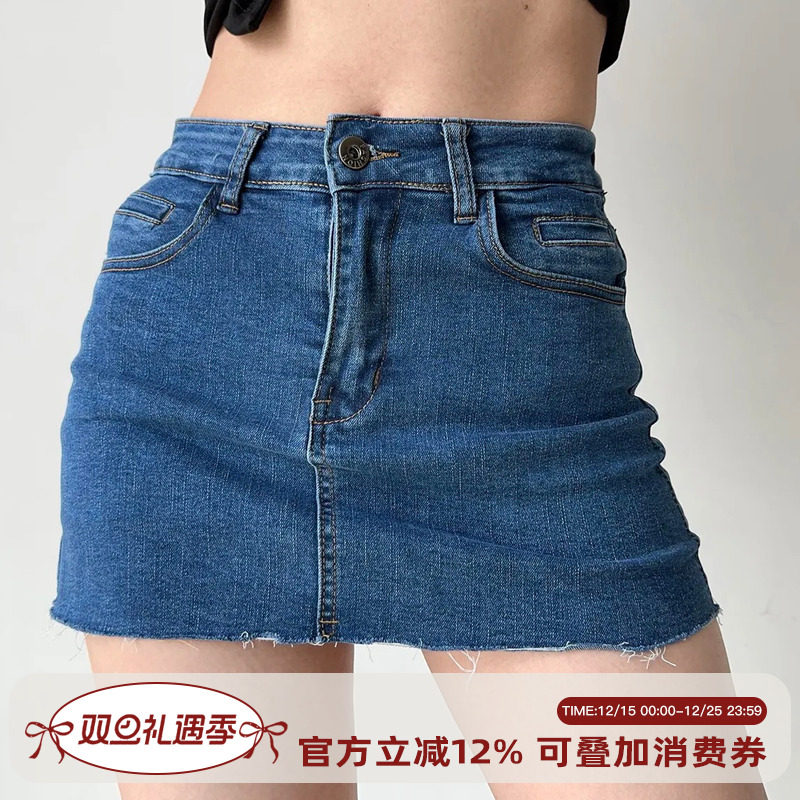 欧美风复古做旧牛仔半身裙