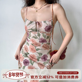 显瘦连衣裙性感碎花长裙 修身 Girl Go自制复古印花吊带裙女夏季