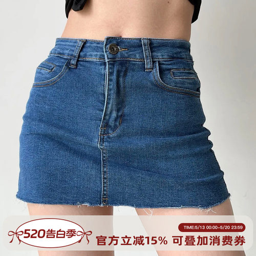 欧美风复古做旧牛仔半身裙
