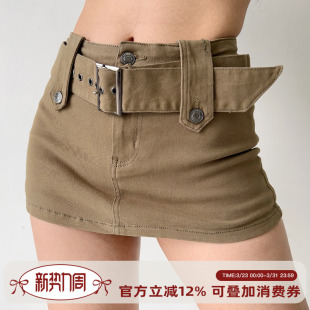 复古宽腰带牛仔超短裙女防走光辣妹包臀短裙半身裙 Go美式 Girl