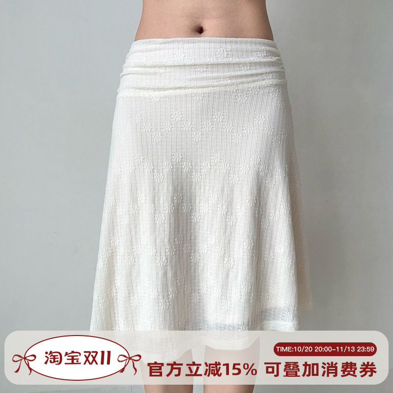 Go Girl Go 自制法式复古提花白色不规则半身裙女春中低腰a字裙
