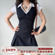 Girl Go自制欧美学院风深v领收腰背心裙女夏a字连衣裙压褶短裙