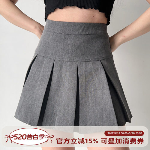 美式复古高腰半身裙百褶裙女