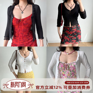 Girl 七分袖 自制欧美风薄款 女夏季 上衣配裙子 外搭网纱开衫