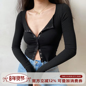 Girl 短款 自制修身 T恤女冬季 打底衫 显瘦螺纹长袖 薄款 上衣