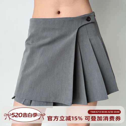 Go Girl Go 欧美风小众设计感不对称百褶裙女低腰A字短裙 防走光