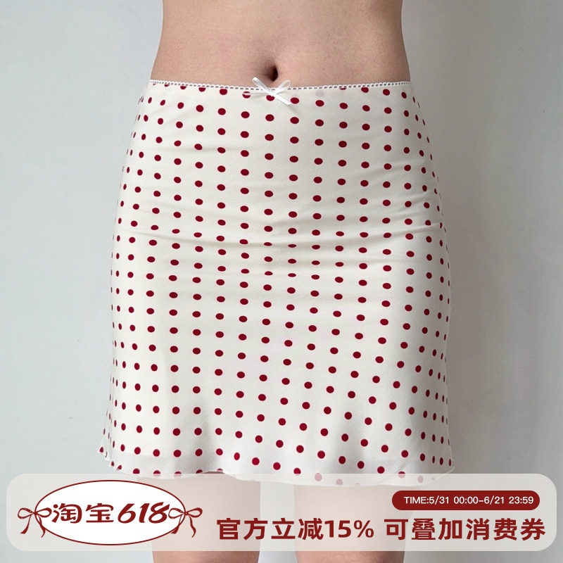 Go Girl Go 自制法式复古红色波点半身裙女修身包臀短裙鱼尾裙