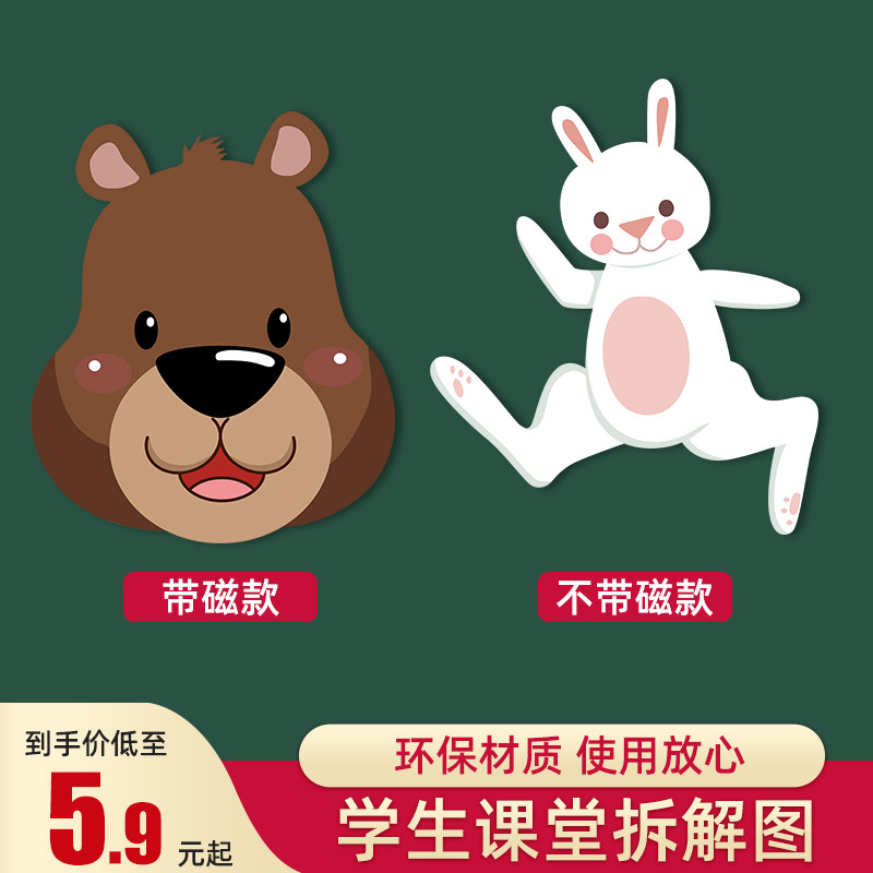 动物肢解图小学英语身体展示教具