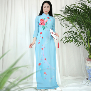 花掌门原创中国风改良旗袍连衣裙越南奥黛禅茶舞服走秀服装