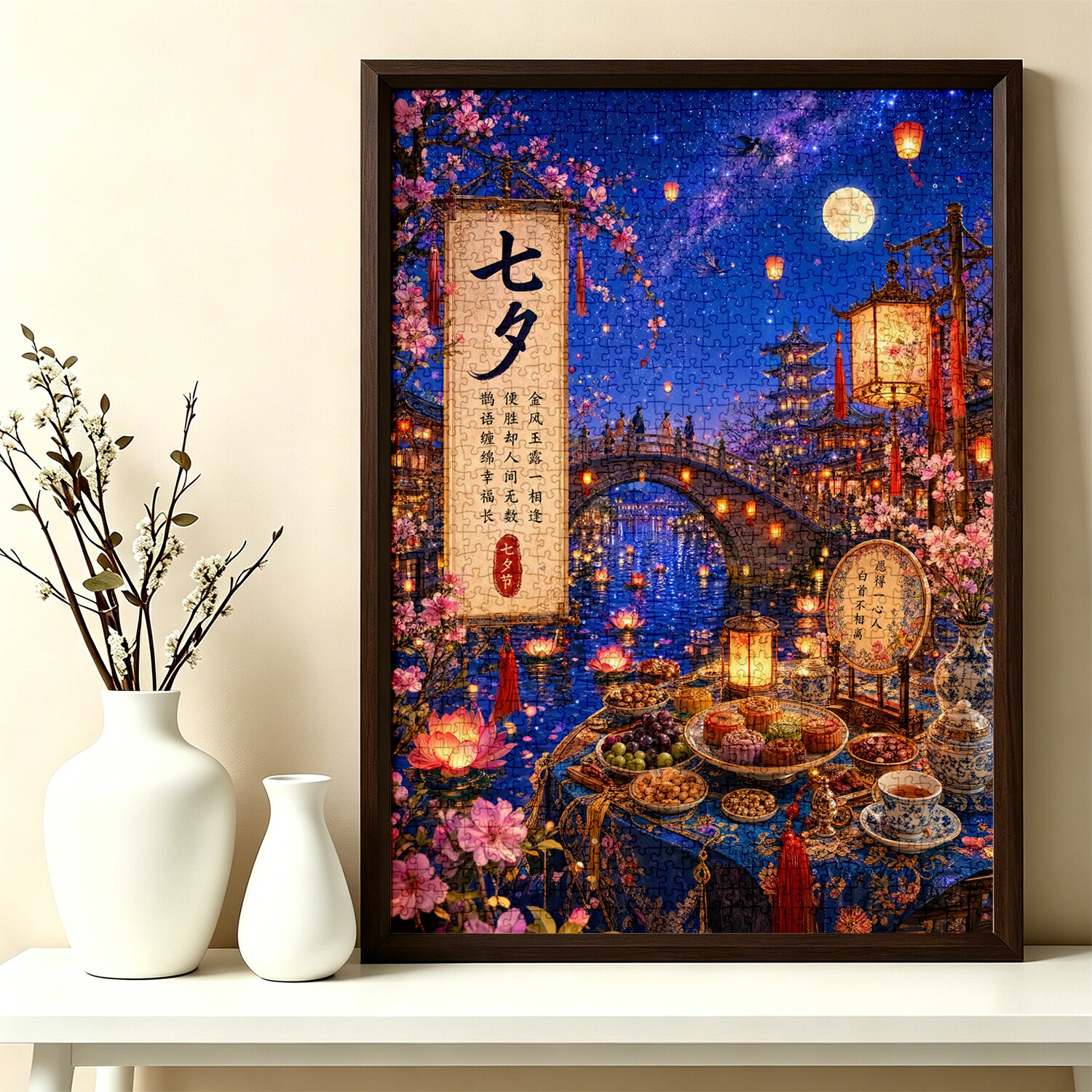 七夕夜景图拼图1000片成人高难度治愈系风景油画一千片减压玩具