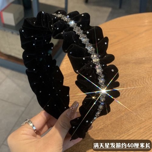 高颅顶满天星订钻发箍女高级感轻奢气质发饰法式复古大肠褶皱头箍