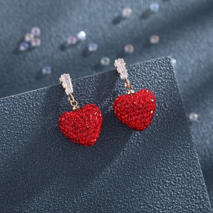 2020新款 潮韩国东大门甜美超仙满钻爱心红色耳环简约s925银针耳饰