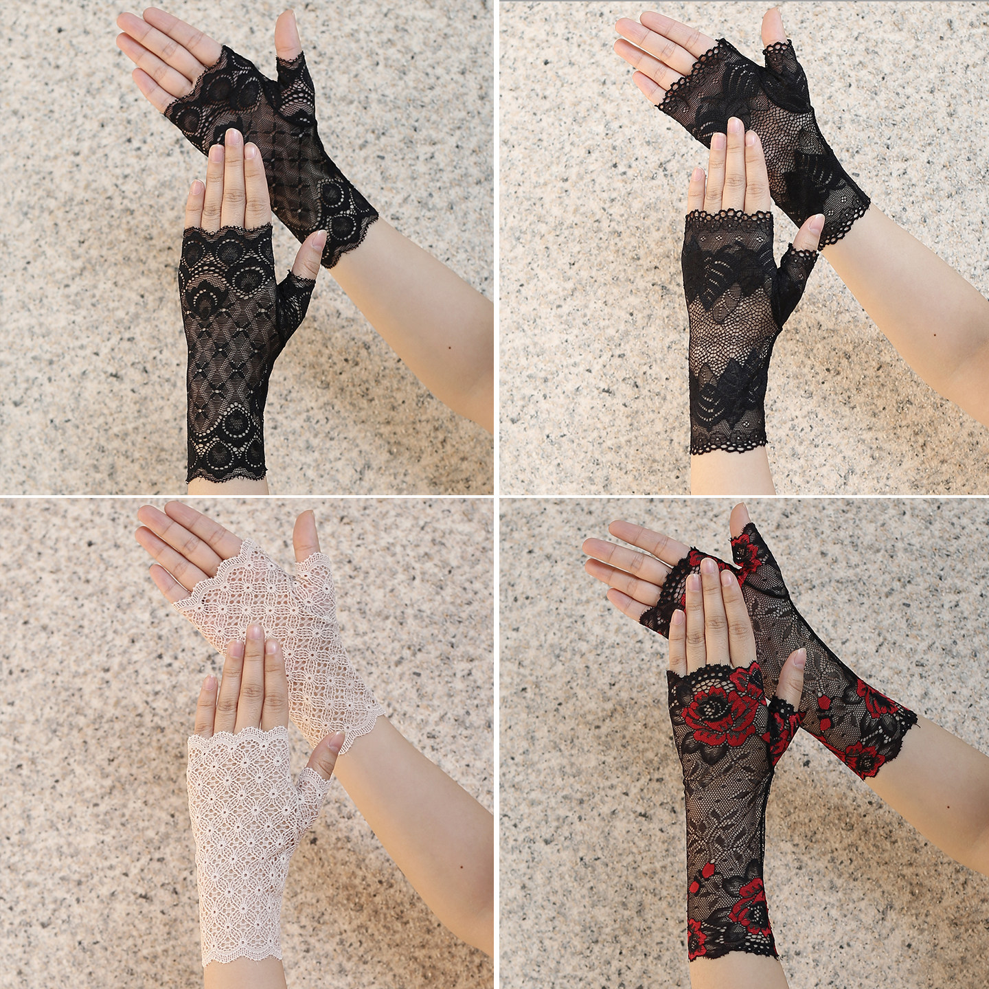 半指短蕾丝手套开车防晒遮阳女士薄款遮纹身疤痕露指半截时尚舞蹈