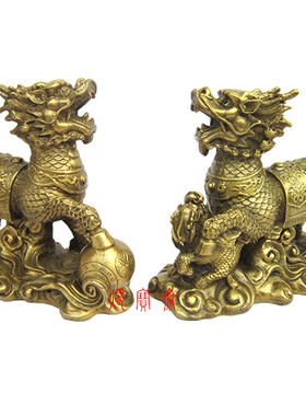 麒麟现瑞一对招财风水摆件纯铜质