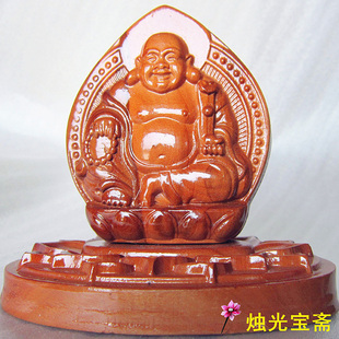 肥城桃木雕刻弥勒佛汽车摆件笑口佛招财出入平安大肚弥勒