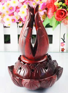 香炉佛手莲花实木雕刻香道摆件
