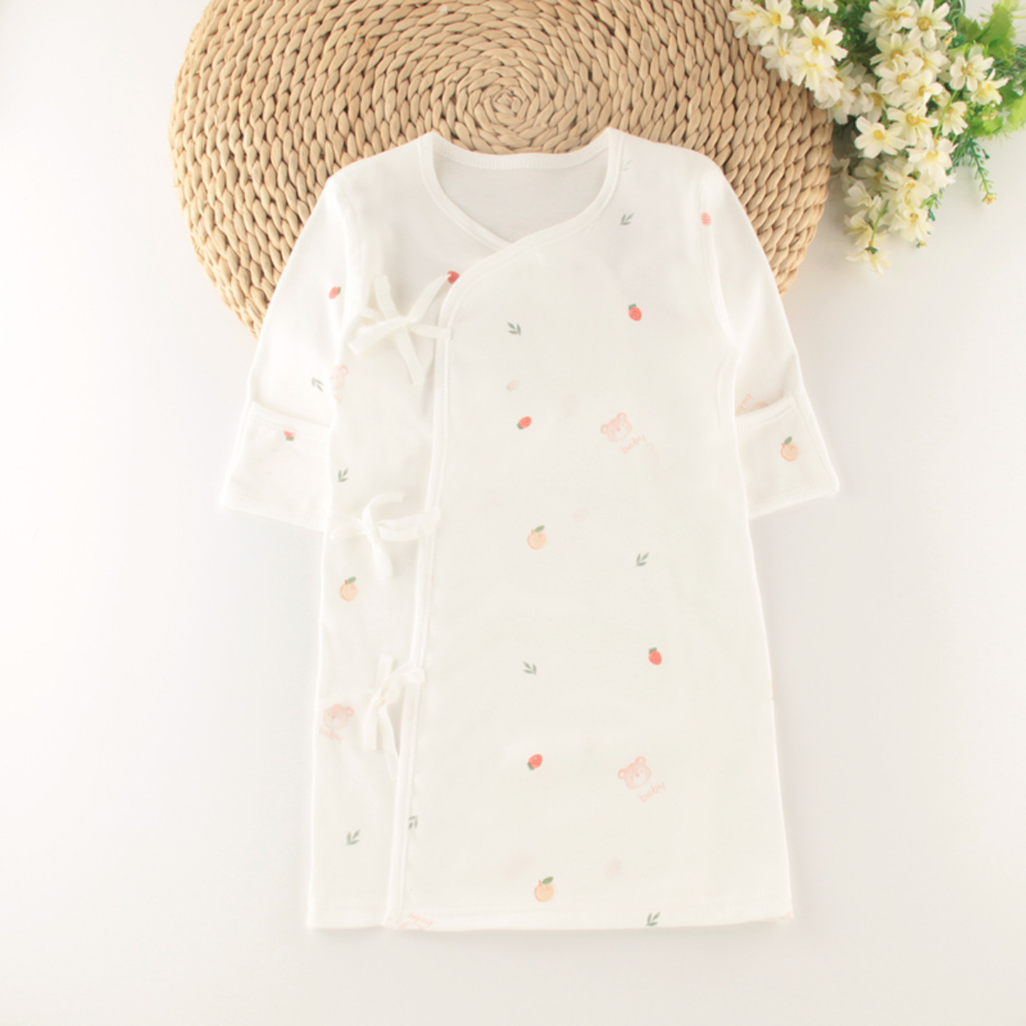 婴儿春秋纯棉系带睡袍男女宝宝无骨护肚长袍产科新生儿护手防踢衣