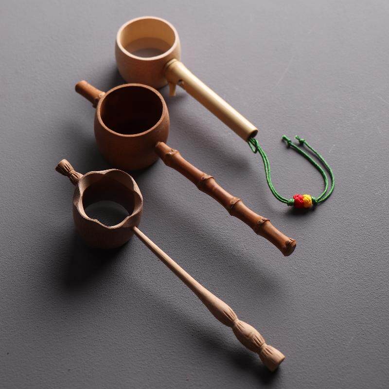 日式紫竹鞭茶漏茶叶过滤泡茶器藕节款小手工编织长柄茶道零配藤编