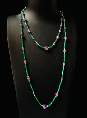 紫水晶项链锁骨链长款毛衣链女款小众设计时尚气质百搭高级气质