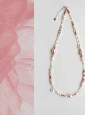 「拾茉」原创青春风天然淡水异形珍珠项链女多巴胺仙气粉色锁骨链