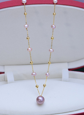 诸暨精致淡水珍珠吊坠项链18K包金满天星首饰礼物