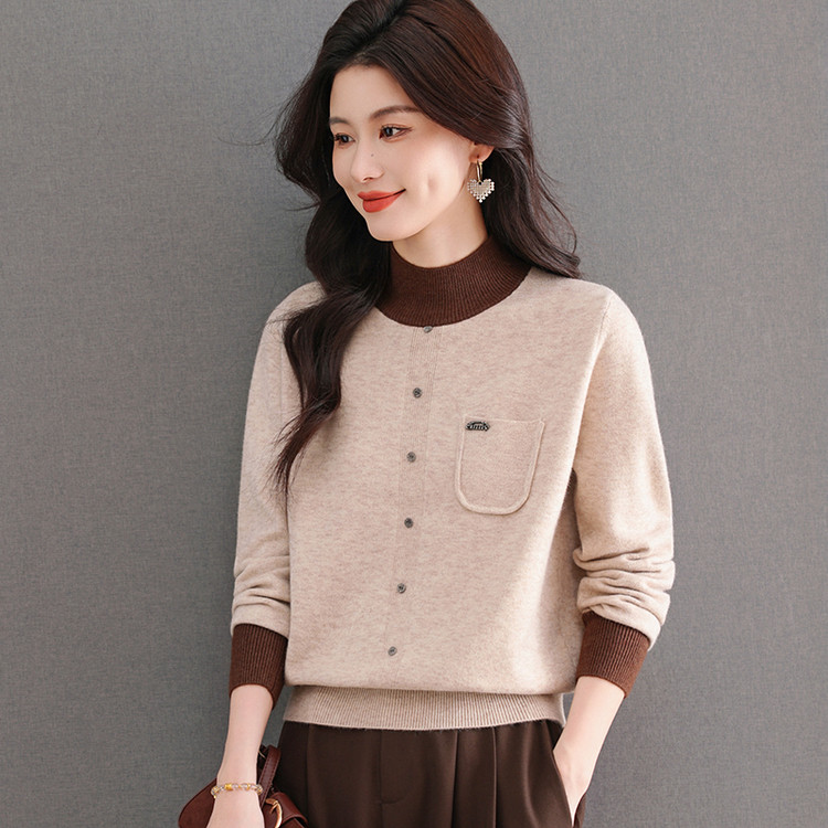 女士半高圆领常规套头常规款毛针织衫