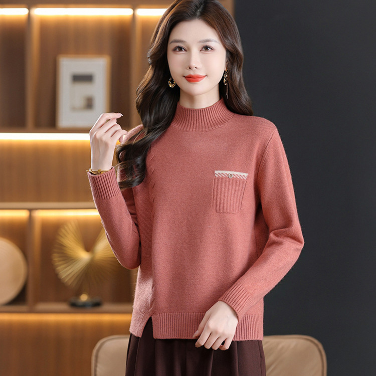 女士半高圆领常规套头常规款毛针织衫