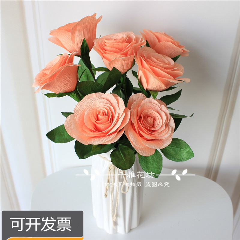 皱纹纸作品diy手工艺  纸花学习 玫瑰花diy材料包 手工花束diy材