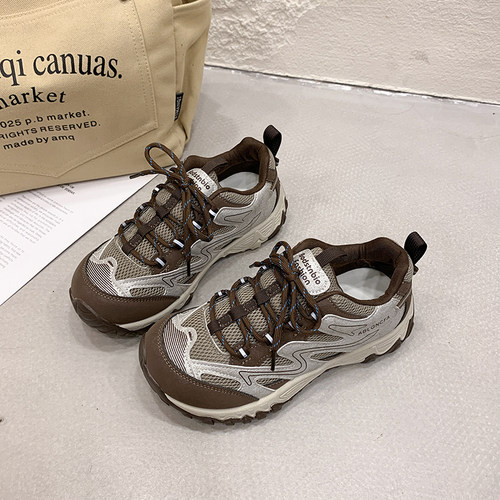 秋季新款复古厚底增高老爹鞋女