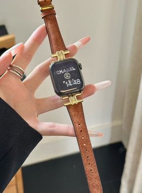 新款S11凯旋门复古真皮适用苹果S98手表表带iWatch7真皮apple10se