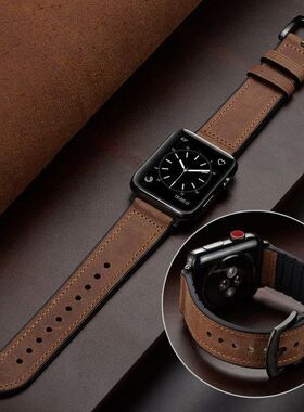 适用Apples11苹果watch876手表带iwatch10硅胶贴皮质SE真皮表带s9