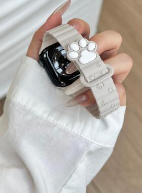 可爱猫爪磁吸硅胶手表带适用AppleS11苹果iWatch9Ultra8765se3S10