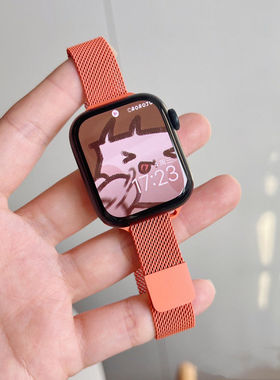 适用ApplewatchS11表带米兰苹果S109876小蛮腰金属不锈钢se保护壳