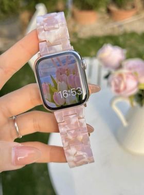 新款轻便树脂表带S10适用苹果手表带applewatch98765SE男女款彩虹