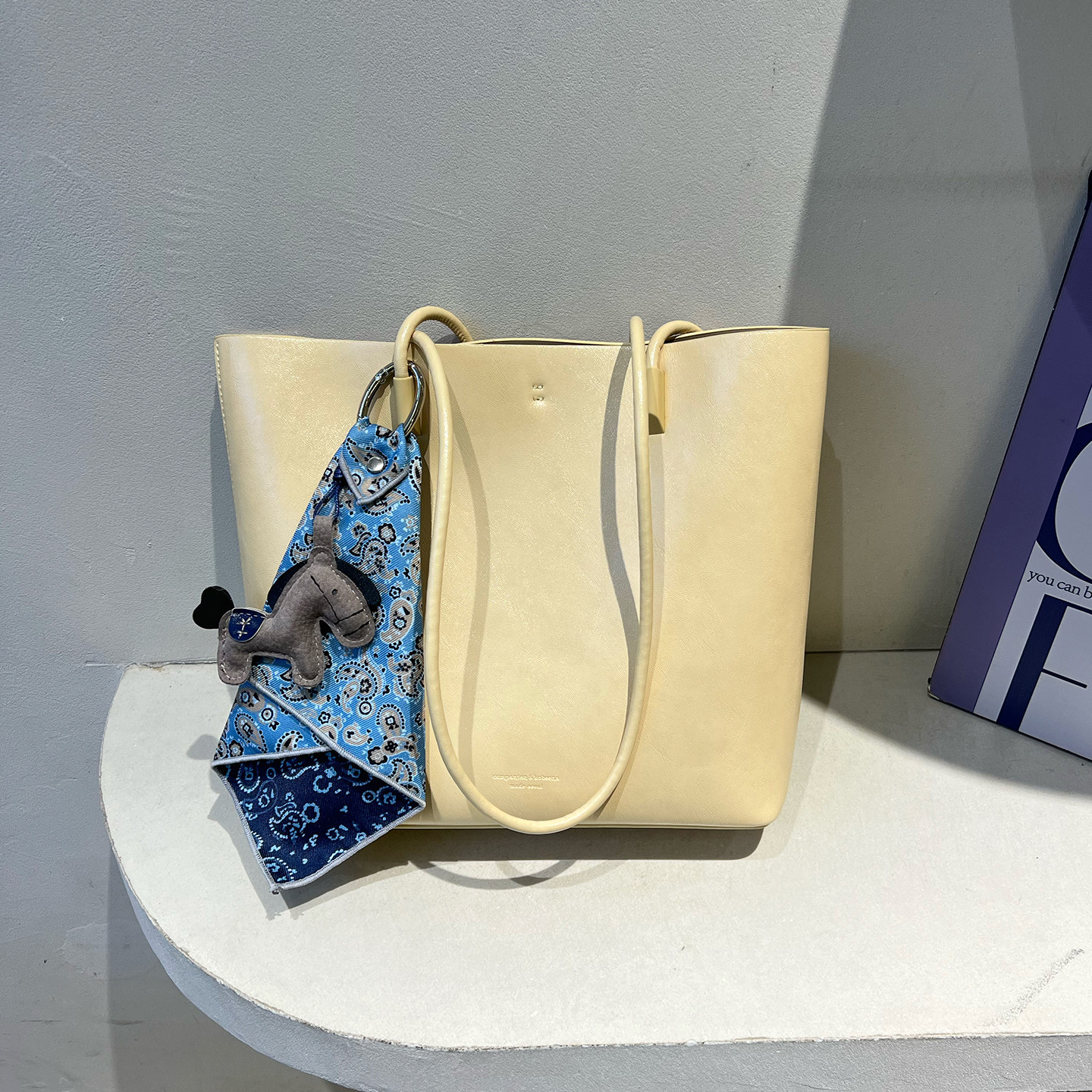 可彼娜韩版简约大容量托特包质感丝巾单肩包女2026春夏新款腋下包