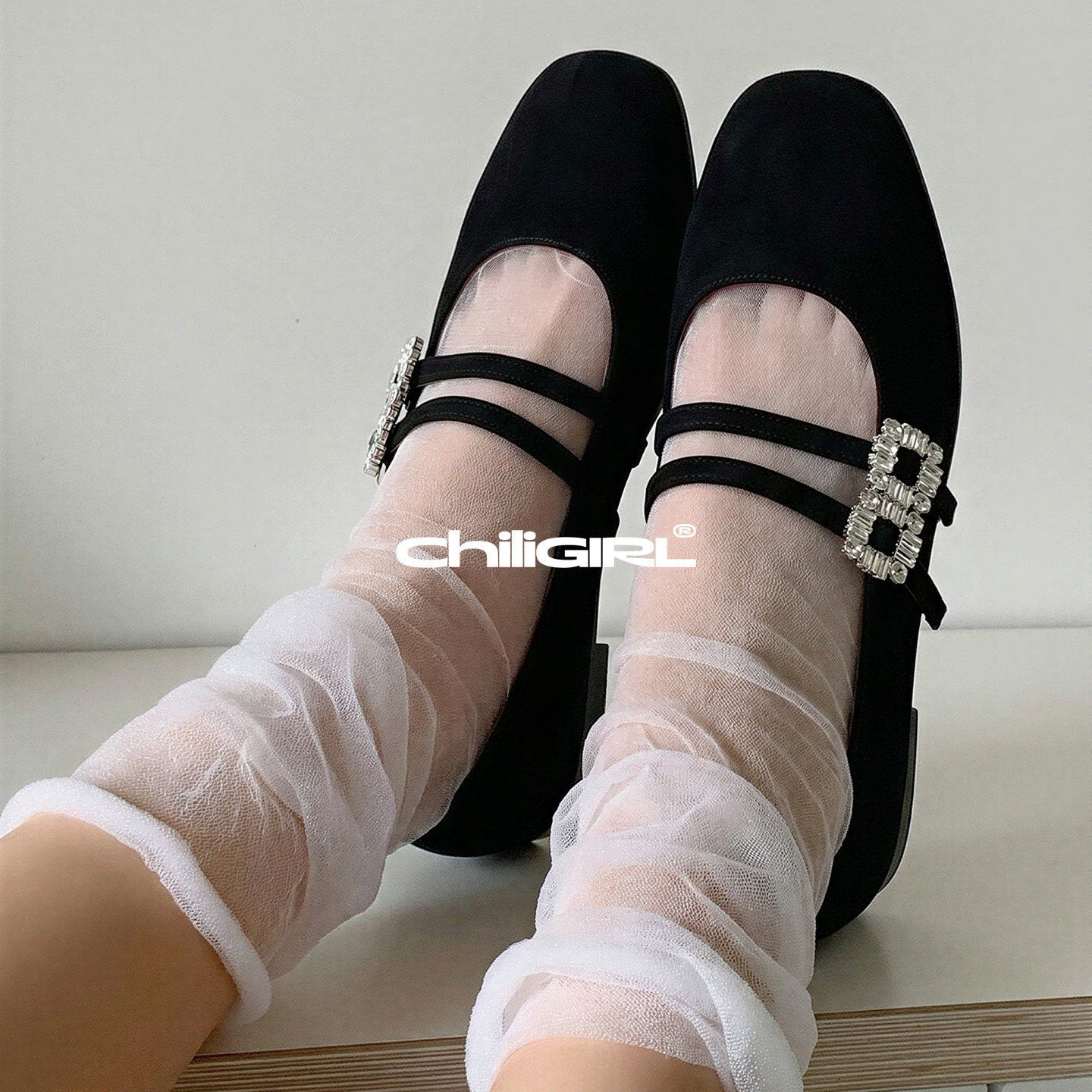 CHILIGIRL 黑色绒面玛丽珍鞋女气质水钻方扣双带设计复古百搭单鞋,女鞋,玛丽珍鞋,淘宝优惠券,粉丝福利购,淘宝优惠卷