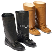 CHILIGIRL小众设计师拼接中筒靴子韩国猪鼻蝴蝶结芭蕾宽筒时装 靴