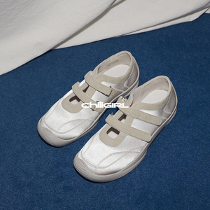 CHILIGIRL 懒人魔术粘运动鞋休闲板鞋 圆头平底芭蕾银色单鞋2025