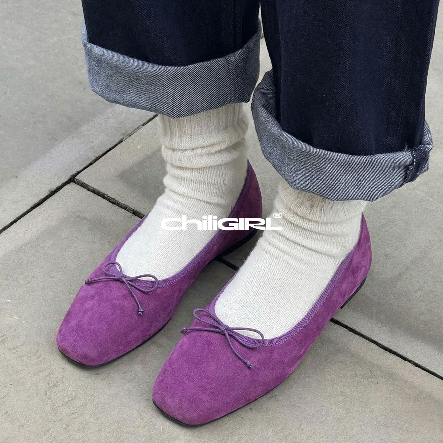 CHILIGIRL法式蝴蝶结芭蕾舞女方头浅口绒面平底单鞋一脚蹬奶奶鞋,女鞋,时尚芭蕾鞋,淘宝优惠券,粉丝福利购,淘宝优惠卷