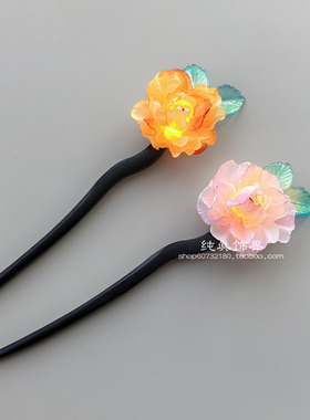 古风檀木仿鲜花发簪汉服配饰品