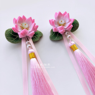 女童莲花古风发饰流苏飘带发夹穗子头饰女孩礼物新中式发饰礼盒