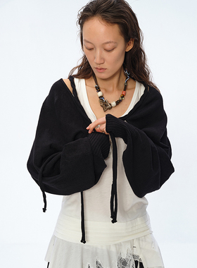 官方授权 SquareCircle方圆 亚麻编织蝙蝠袖坎肩防晒针织开衫外套