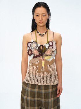 官方授权 SquareCircle方圆 艺术家联名手工钩花撞色针织吊带背心