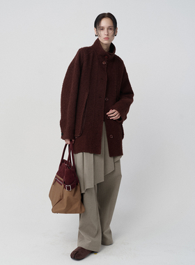 .e1设计师品牌 25冬 绒感毛呢百褶裙裤不规则裁剪休闲直筒阔腿裤